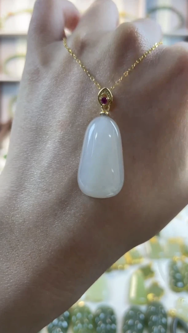 吊坠(不含链)银S925镶嵌和田玉水滴