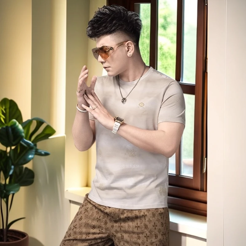 娜罗普西时尚男士短袖T恤夏季潮牌修身半袖上衣男装薄款体恤男