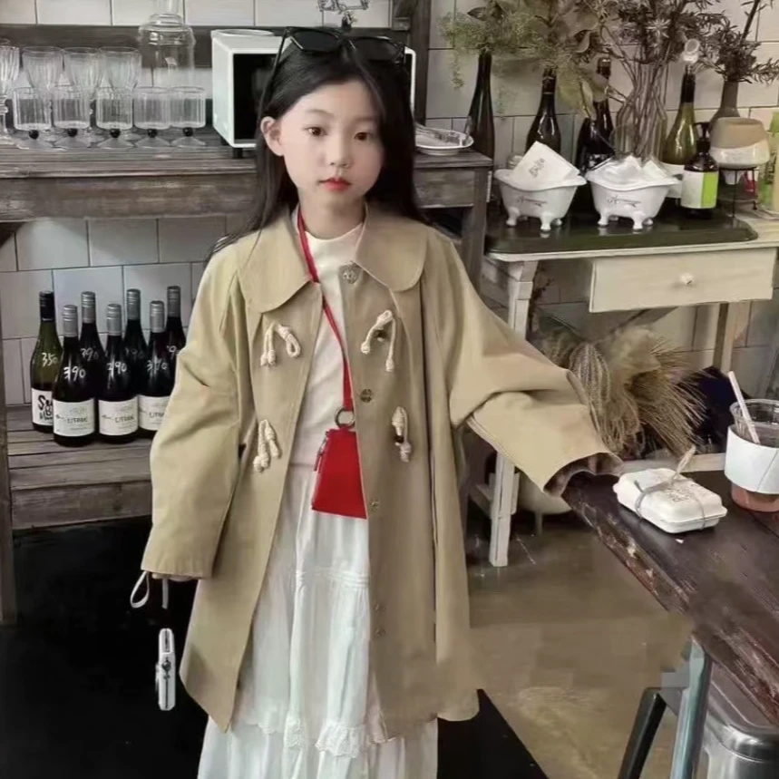 251028 女童春季韩版洋气长款休闲棉质洋气风衣外套
