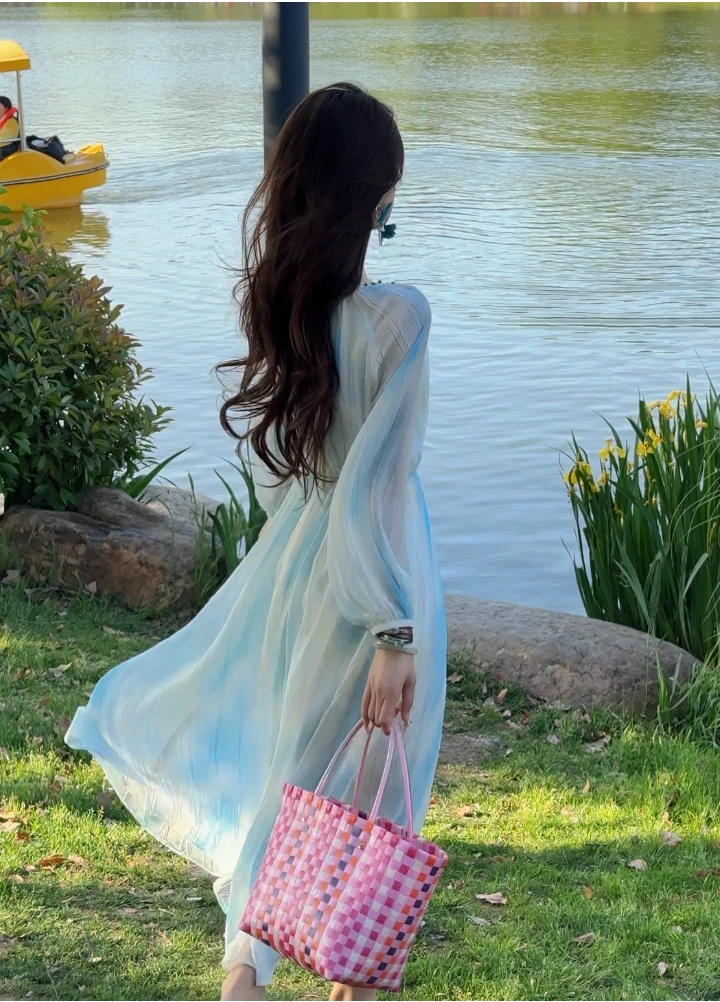 【十一】2025年彩系夏季新款甜美连衣裙法式优雅大摆度假长裙6611