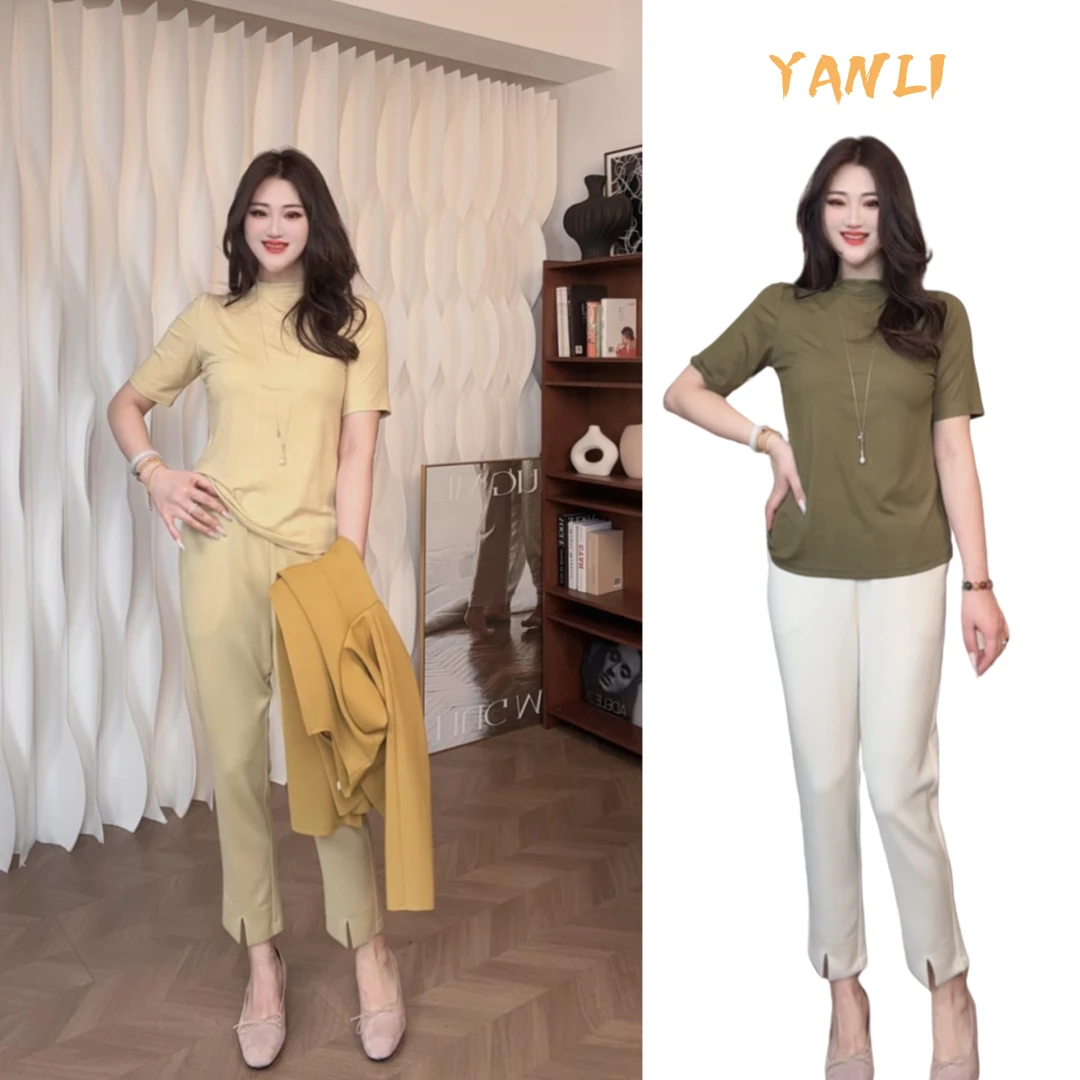 【YANLI】5121春夏薄款半高领超弹螺纹棉T恤