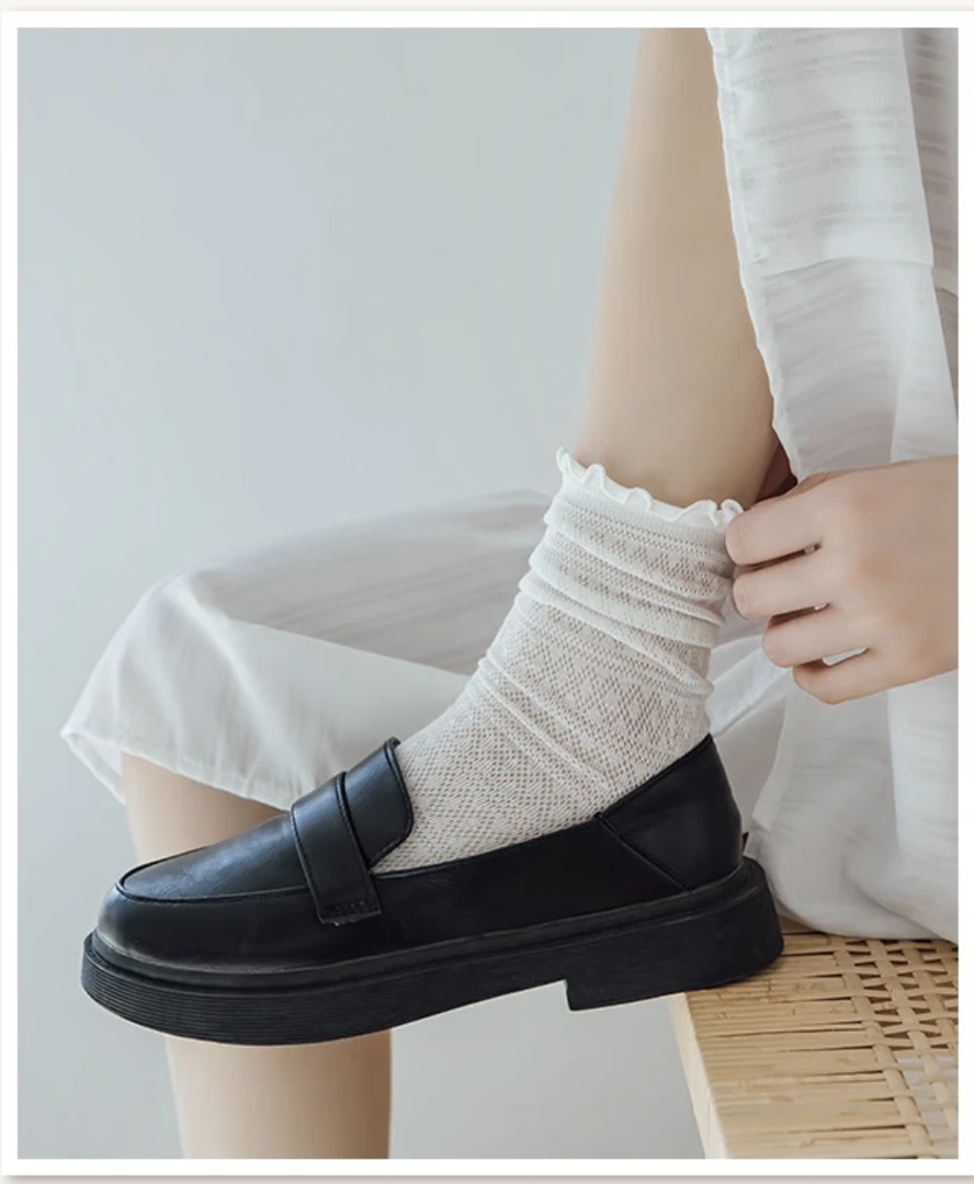 夏季薄款网眼镂空透气棉袜韩系ins纯色百搭中筒袜堆堆袜