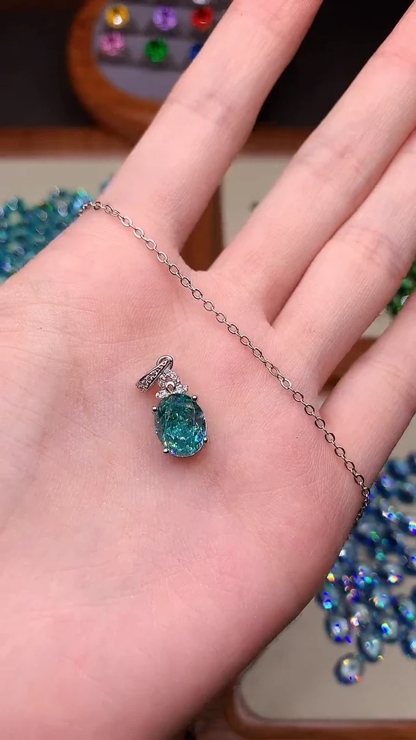 银S925镶嵌颈饰帕拉依巴碧玺.........