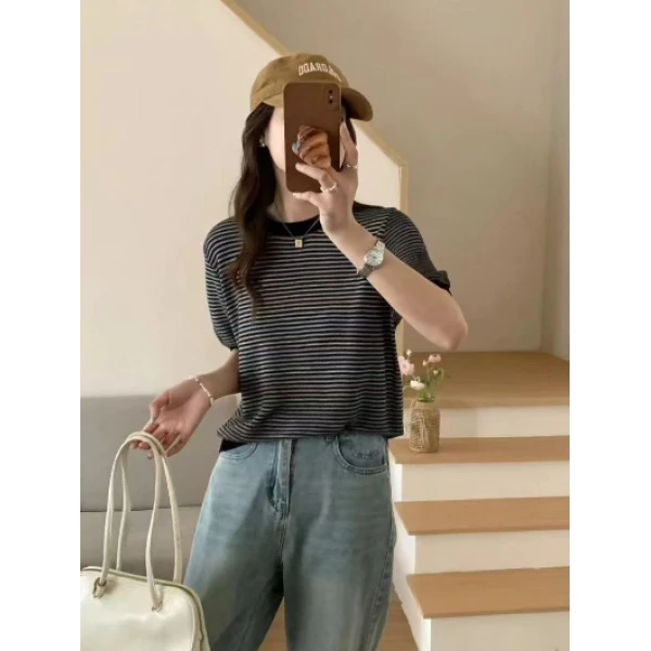 91222款圆领细条纹上衣DF