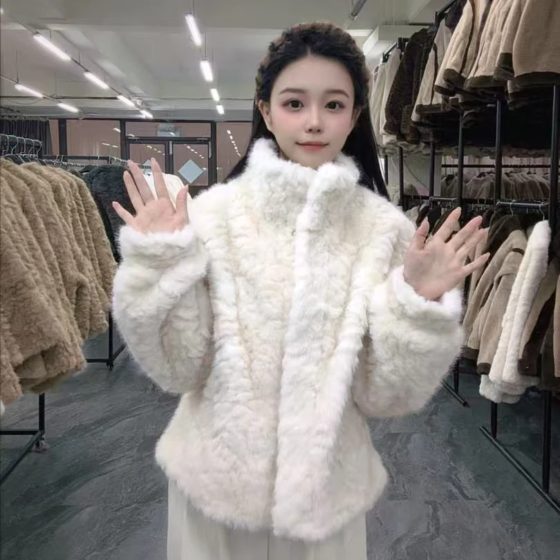 2026新款小胡羊立领保暖女长袖中长款防风短外套冬季女士时尚毛绒