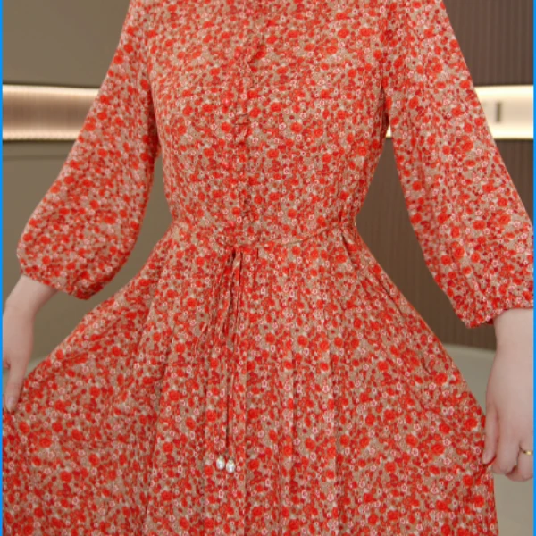 中年妈妈气质连衣裙红色女2025新款高端碎花减龄裙子