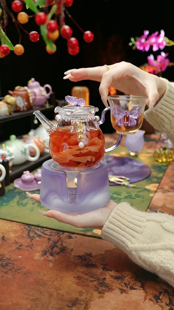 【闪购商品】紫色温茶台+茶壶+链子+杯子