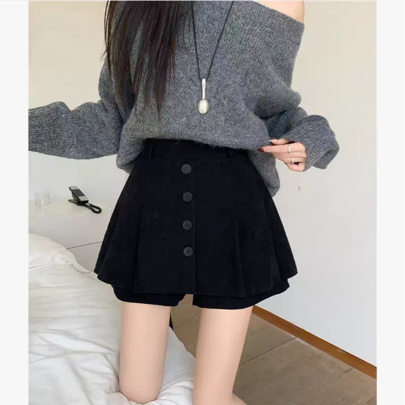 D26 010211 宽松休闲遮臀显瘦高腰百搭半身A字短裙女