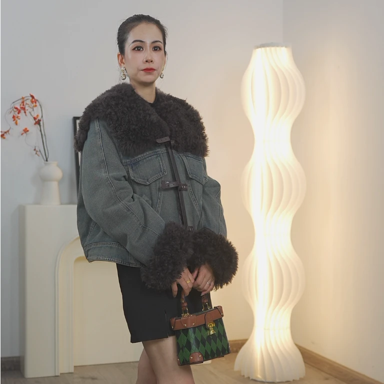 【紫仙狐】2025秋冬新款真毛皮毛一体羊毛领短款派克服羽绒鹅绒宽松