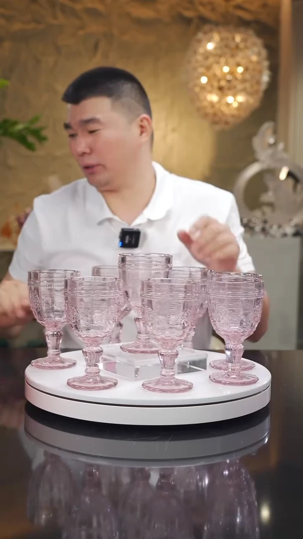 琉璃手工艺品福利粉紫高脚杯一套八只