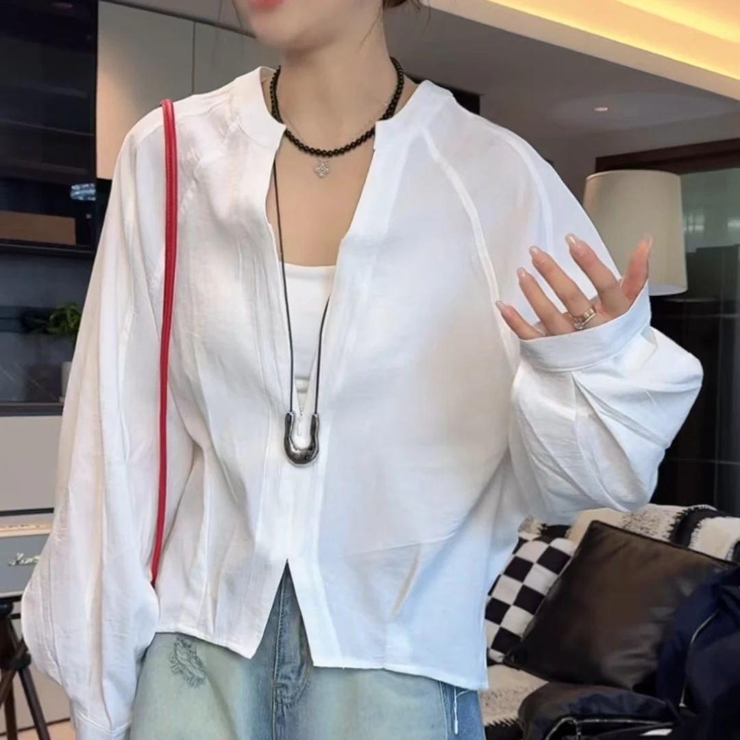 欧韩货长袖衬衫2025春季新款设计感小众插肩袖宽松百搭上衣56658