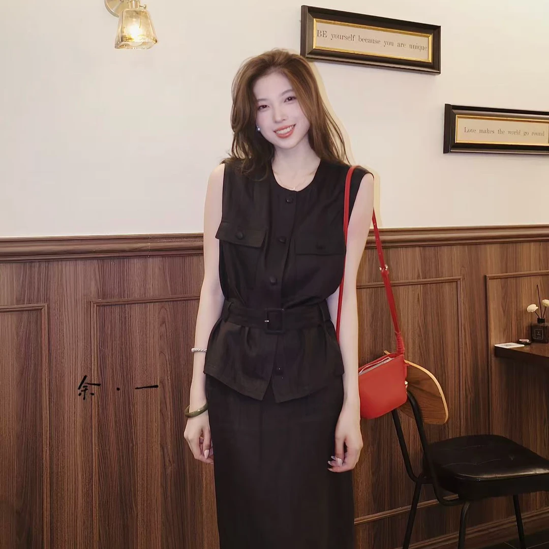 贝贝同款-【千禧OL】亚麻轻熟老钱风套装老钱风松弛感女装