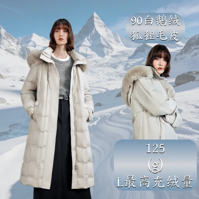 TKYSHOP【90鹅绒】连帽设计感狐狸毛皮鹅绒服收腰保暖 10G1HA02R083