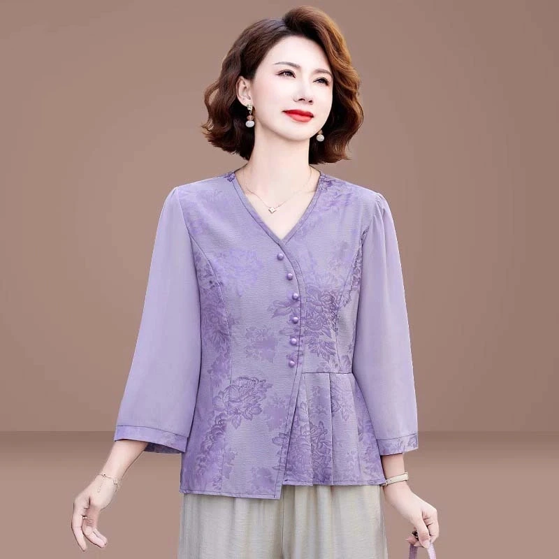 中年妈妈装春夏装新中式套装2025夏季新款中式上衣母亲节礼物衣服