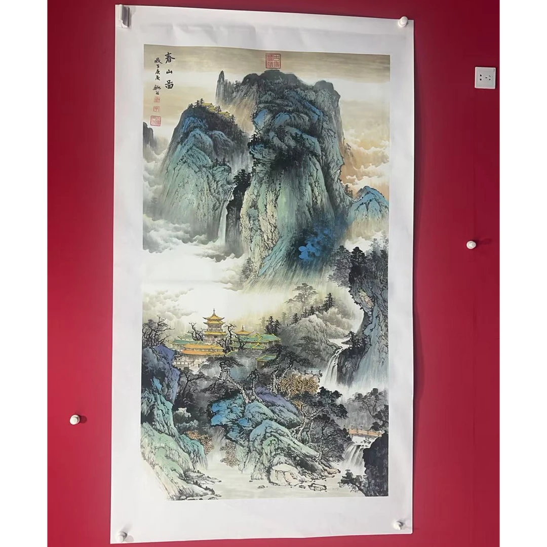 李新社手绘宣纸六尺竖幅春山图山水国画