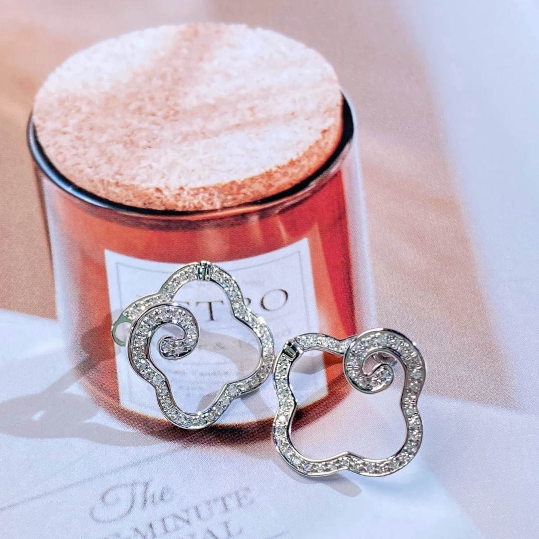 秋玥珠宝-祥云水滴可挂滴溜可DIY耳饰18k金镶嵌简约钻石百搭素款T