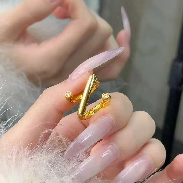 莫桑石2075足金戒指双U莫桑镶嵌黄金戒指金戒指女