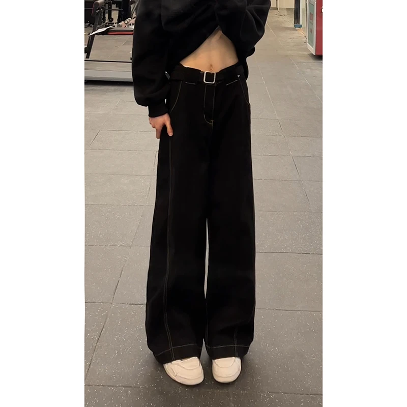 美式黑色日系直筒牛仔裤男款2025春秋季新款高街宽松直筒裤子