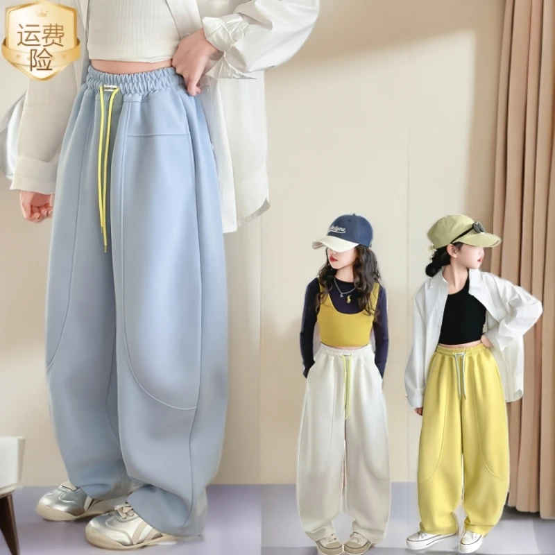 女童春秋新款洋气休闲裤2025款阔腿裤裤夏1215岁儿童白色鲨鱼裤