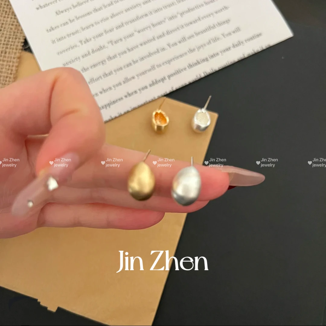 合金耳饰 925银针磨砂拉丝豆豆耳钉简约时尚百搭气质水滴形耳饰