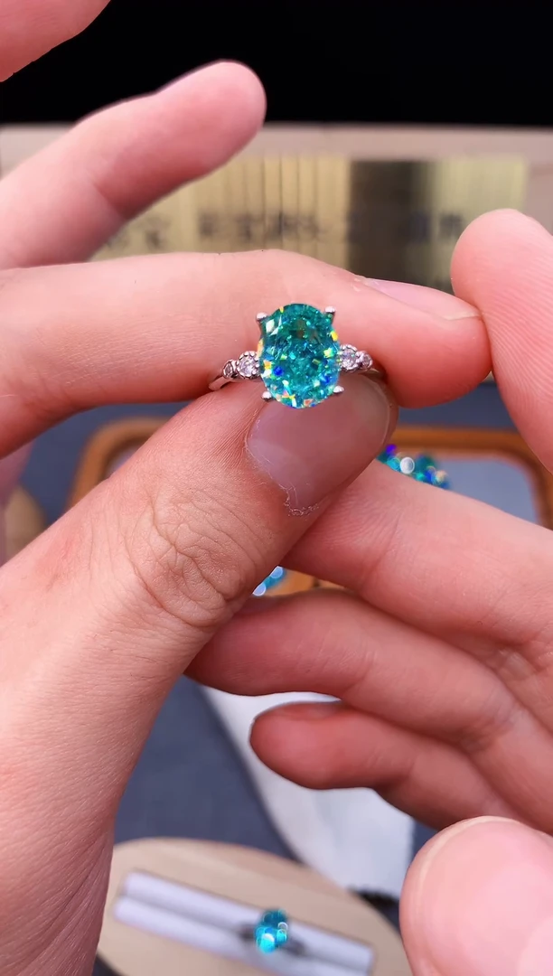 帕拉依巴碧玺戒指银S925镶嵌5756