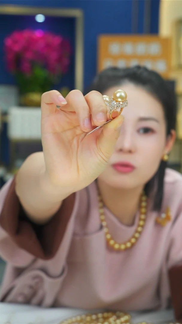 未镶嵌丨海水珍珠13-14mm金珠戒指@@p1108