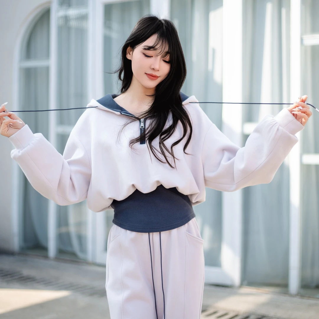 时尚套装休闲风女装帽衫连帽运动显瘦套装宽松时尚秋冬