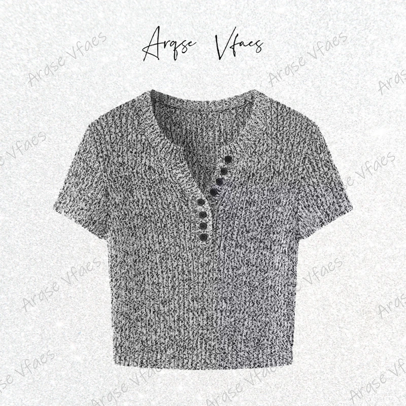 &艾家同款2024夏季圆领短款T恤衫显瘦短袖针织衫上衣女 40418158