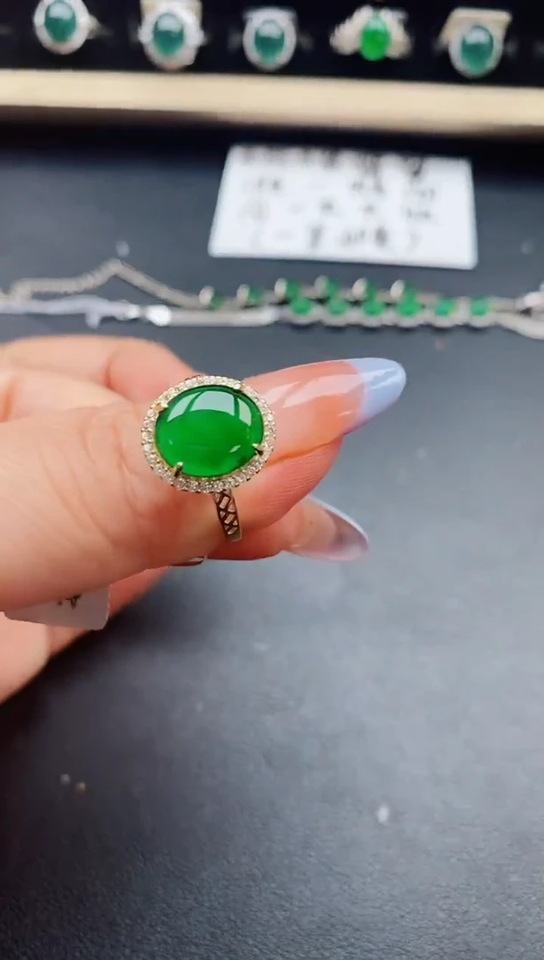 翡翠戒指银S925镶嵌21321