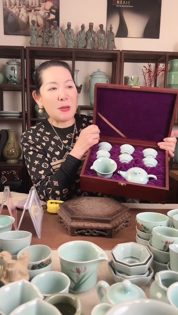 纯手工 粉青 8头茶具L