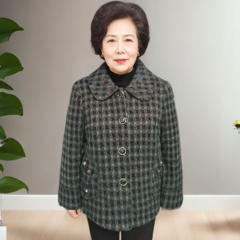 11234-秋冬新款翻领单排扣气质中老年妈妈装开衫外套女（康燕）