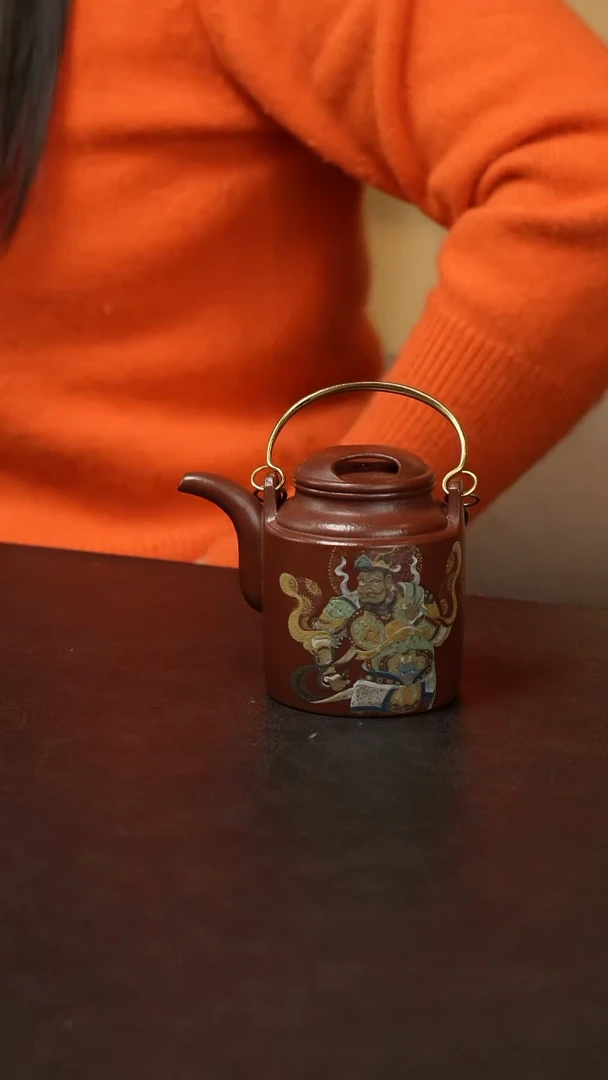 茶壶紫砂小*人朱泥大红袍紫砂壶