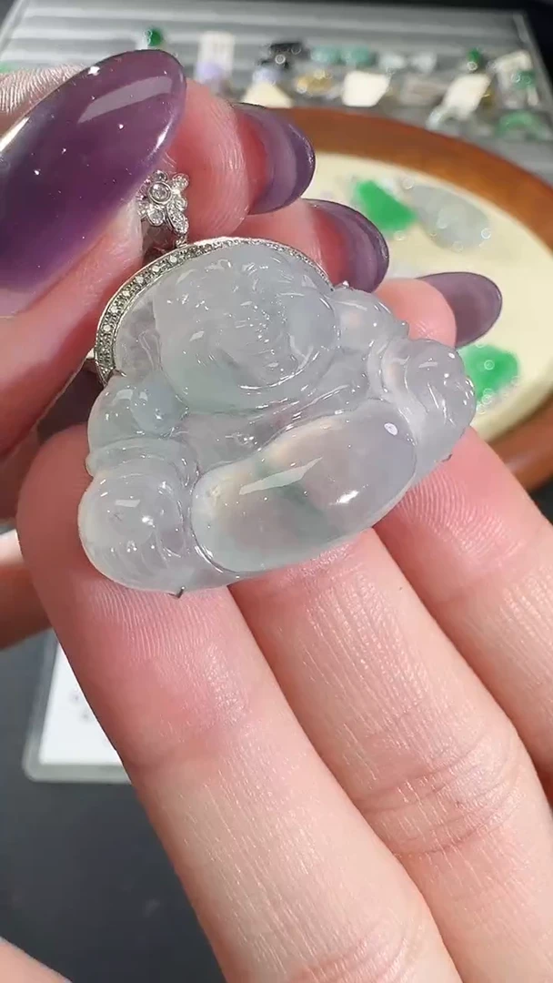 吊坠(不含链)18K金镶嵌翡翠【源头工厂】钻石镶嵌