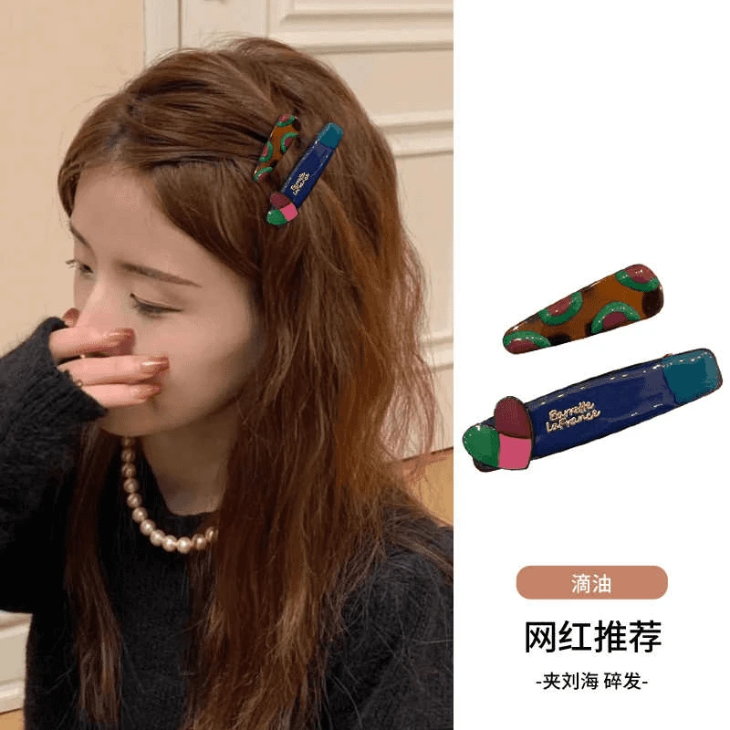 韩式新款滴油撞色爱心发夹2025新款侧边夹刘海夹外出百搭发卡发饰