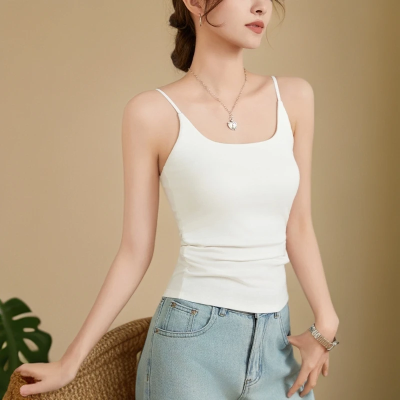 AC019夏季新款一体式胸垫白色显瘦吊带舒适外穿内搭潮流爆款上衣