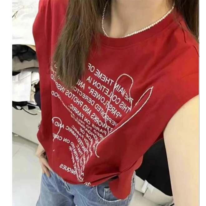 【锦衣服饰】SSJ 2599-1欧货字母爱心印花飞袖T