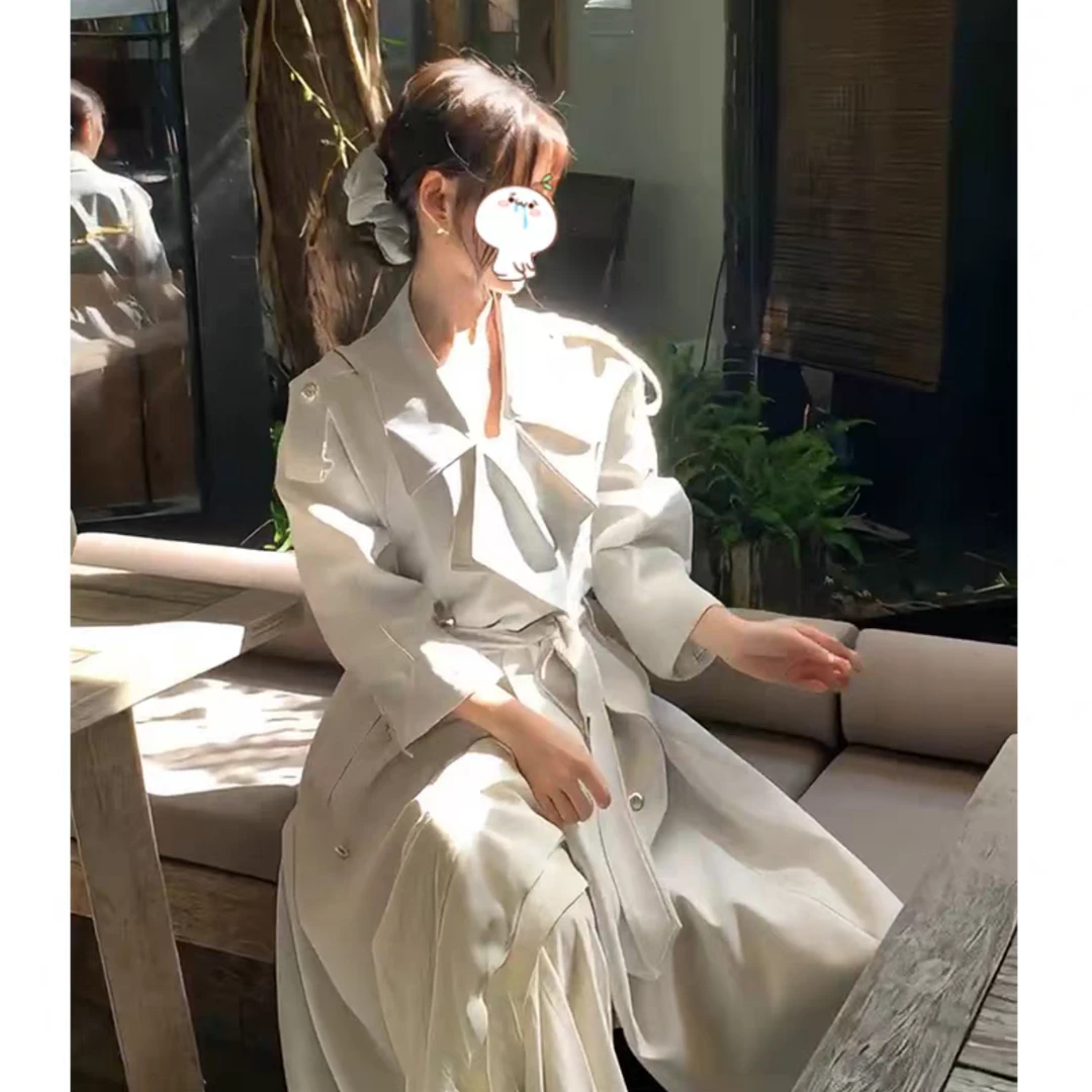 英伦风白色风衣外套女长袖百搭2025年春秋季新款小个子高级感大衣