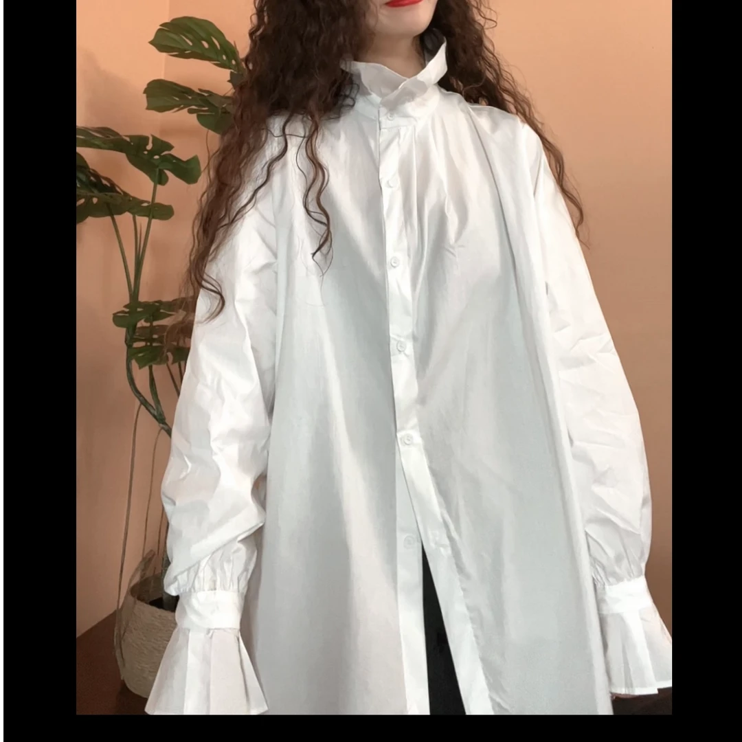 museguhui/木色古汇868-1#纯色休闲宽松百搭时尚设计感衬衣