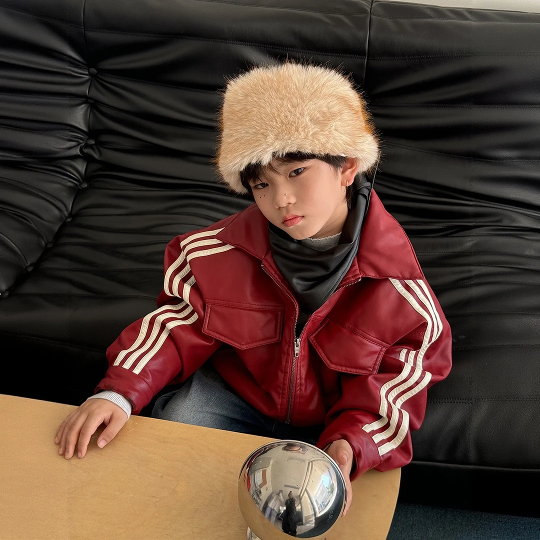 童装25年秋冬皮衣棉服男童韩版夹克外套中大童夹棉保暖衣服儿童潮