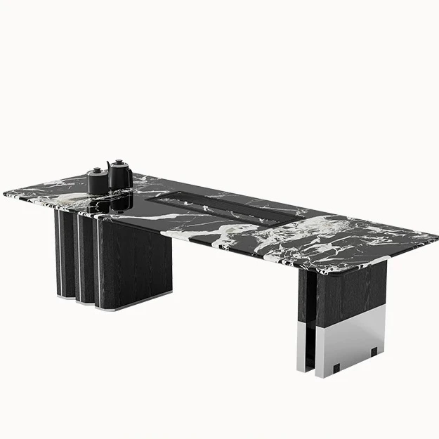 现代古典中式风天然奢石茶桌茶椅组合别墅客厅阳台高端茶台