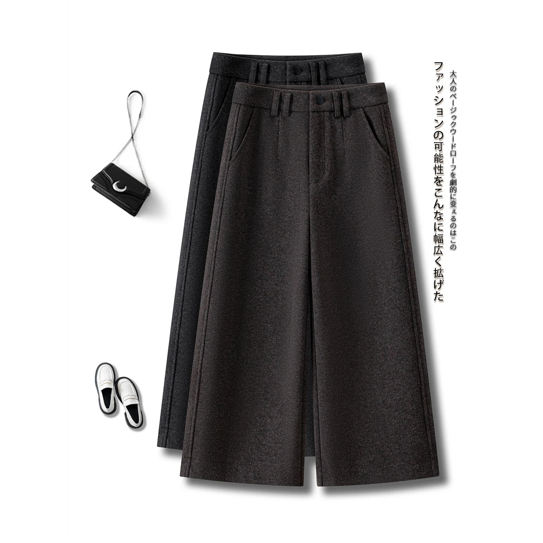 高端八分羊毛阔腿裤女秋冬2025新款高腰垂感加厚保暖小个子直筒裤