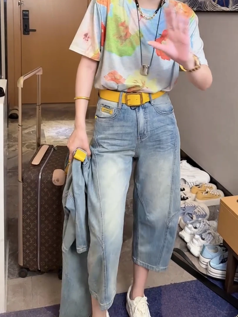 春季高腰显瘦大码百搭宽松时尚潮流七分阔腿裤