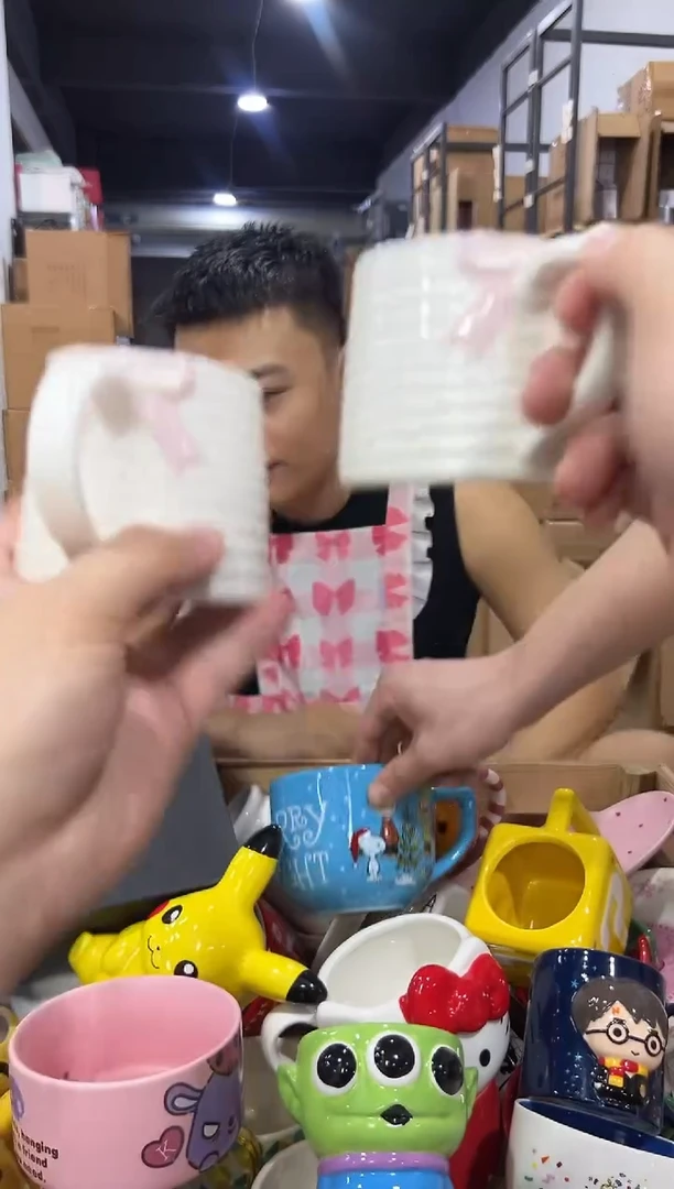 瓷片白色蝴蝶结水杯2件套 微瑕