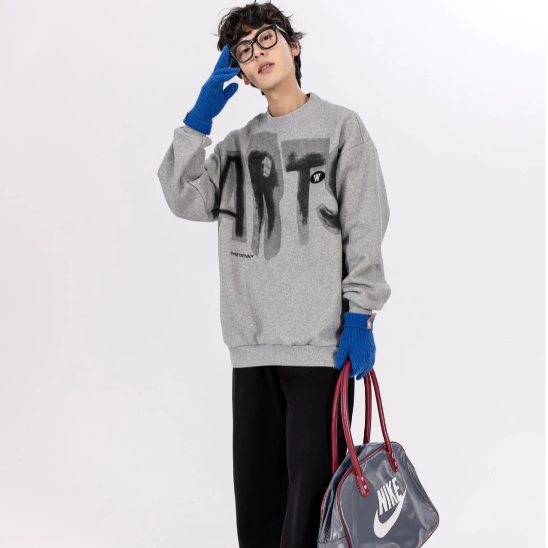 63668高端专享青少年老林家天花板加绒圆领卫衣花灰