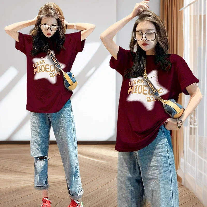 夏季新款纯棉宽松休闲时尚大码显瘦遮肉短袖上衣2025潮流洋气T恤