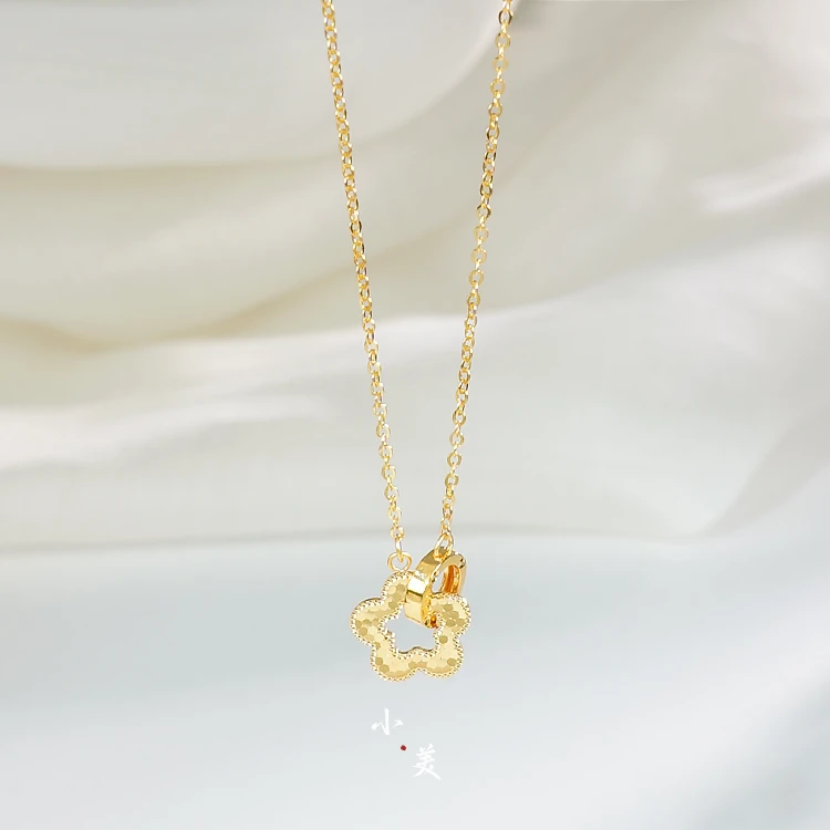 18K金碎冰冰花朵环环相扣套链项链 G80319