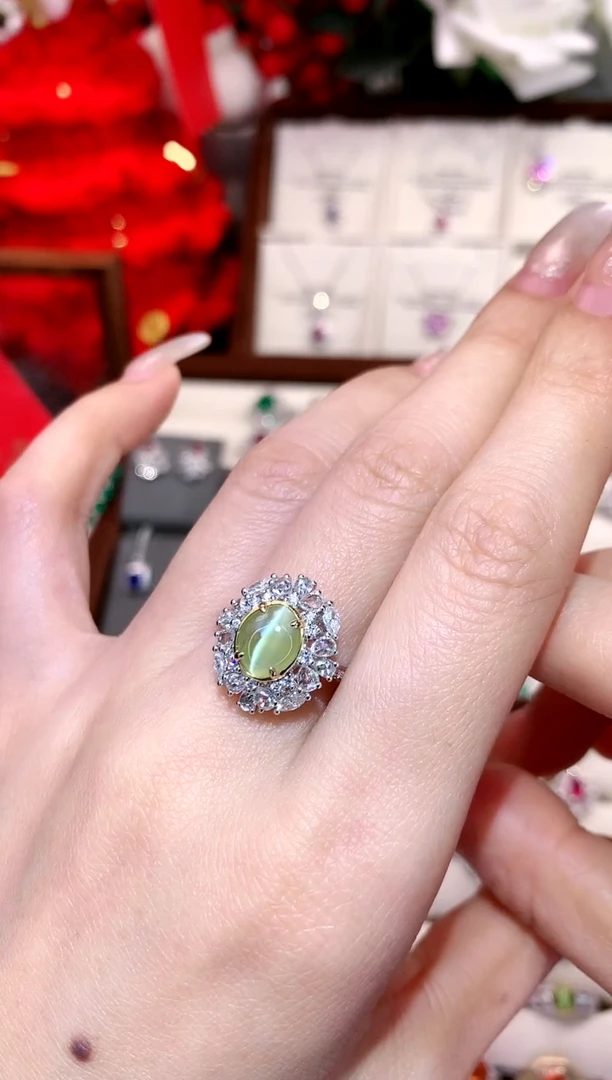 【闪购商品】猫眼戒指18K金镶嵌1.745ct/天然宝石/七天无理由