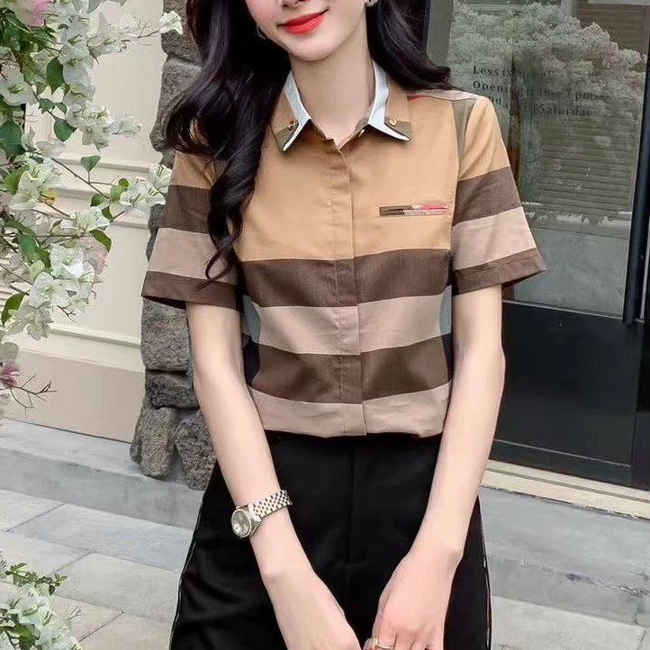 【2582】时尚百搭短袖衬衫女