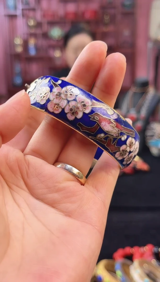 非遗 景泰蓝喜上眉梢开口镯 58-65 宝蓝