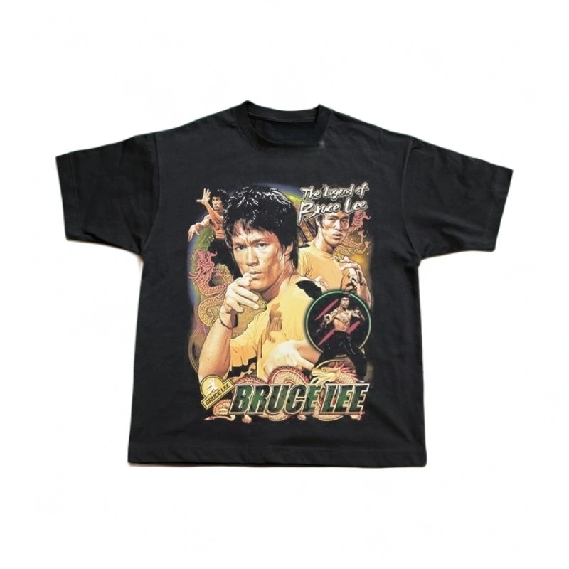 格斗之父李小龙短袖嘻哈美式复古印花夏季新款t恤纯棉宽松潮
